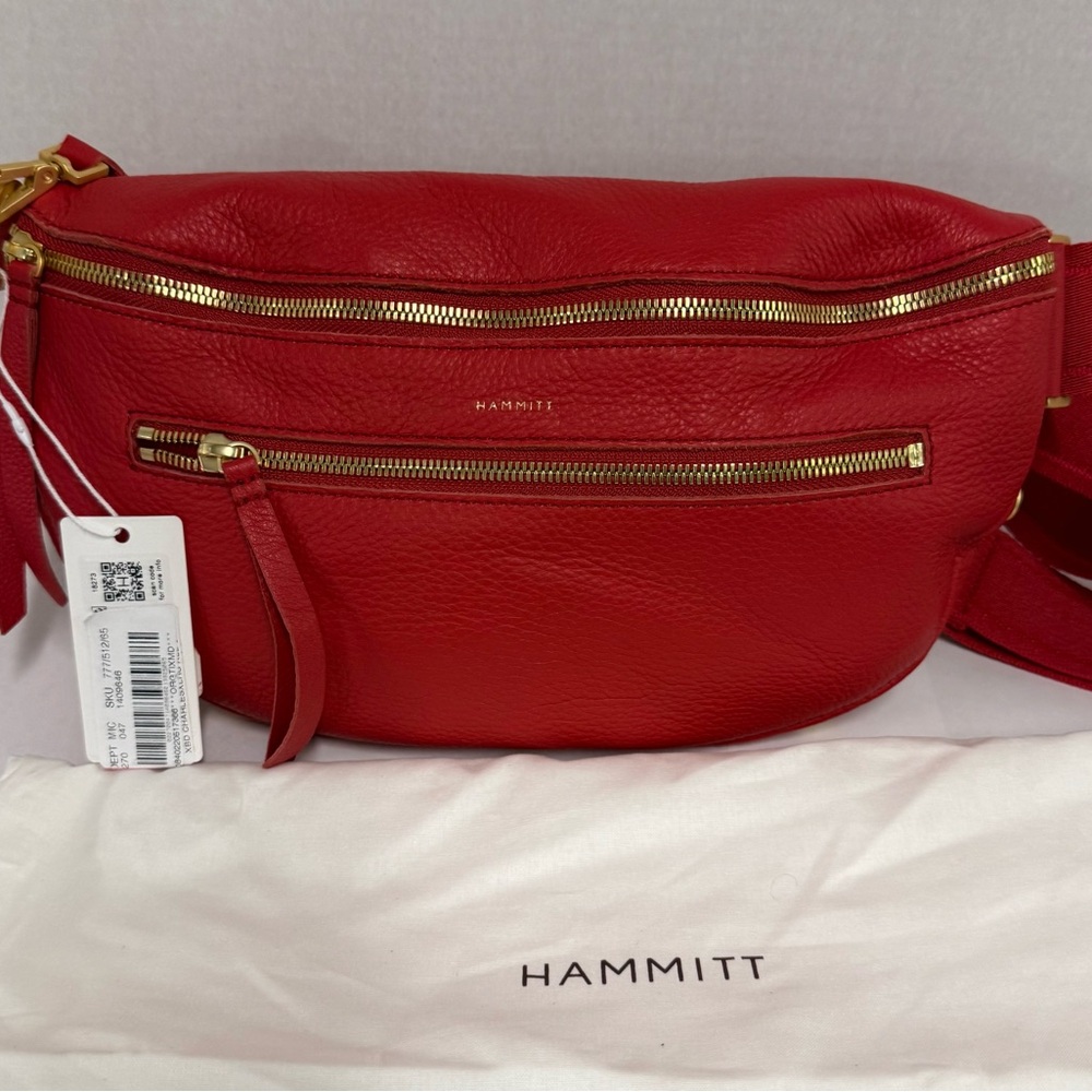 NWTS Hammitt Red Pebbled Leather large Crossbody Belt Bag with Gold Hardware